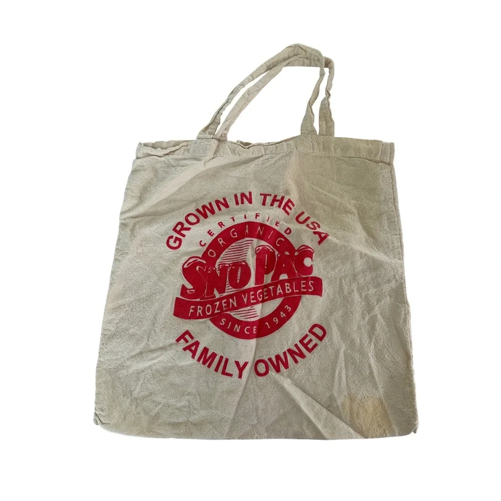 Sno Pac Frozen Vegetables Canvas Tote Bag Cream Red Organic Reusable Grocery Bag